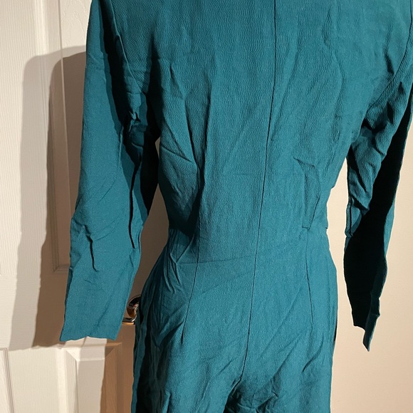 Vintage y2k Romper Teal Emerald long sleeve buttons 80’s-90’s shorts Fit Flare - Picture 4 of 5